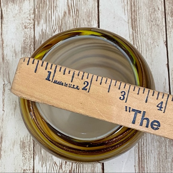 Murano Style Handblown Art Glass Swirl Gold/Brown Globe Candle Holder 3.5” Vase - Picture 9 of 14